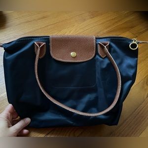 Navy fake Longchamp tote bag zip top